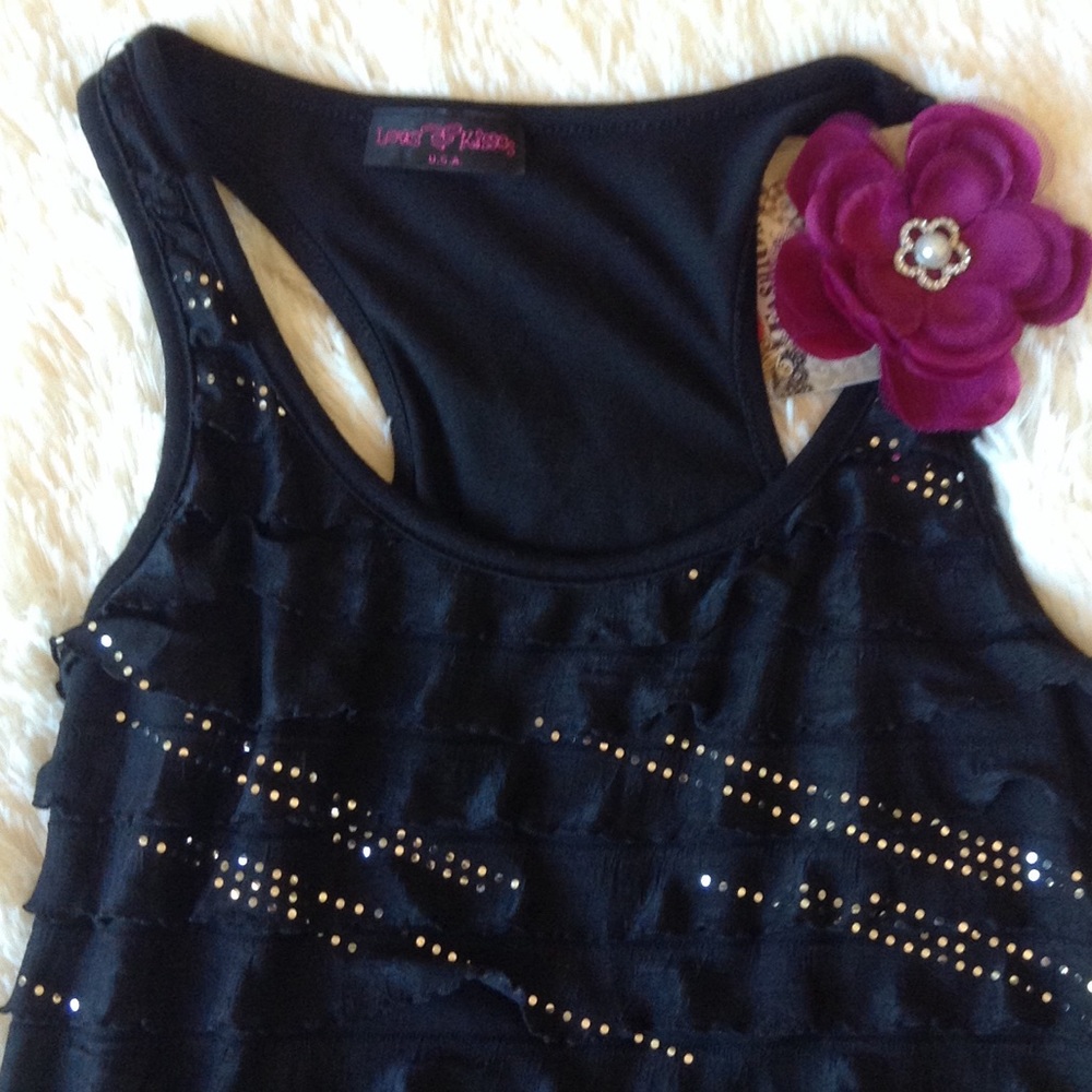 💥Black Silver Ruffle Sparkle Tank S Racerback - Picture 2 of 5